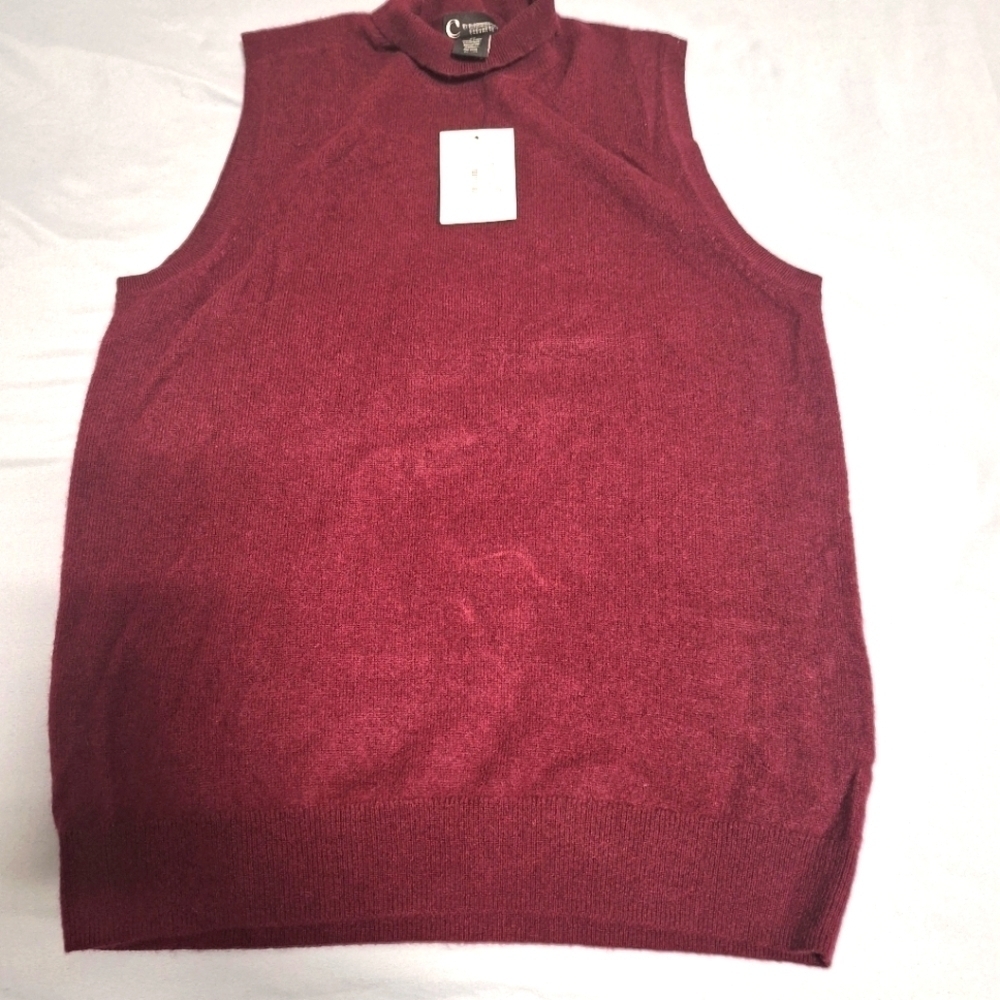 Bloomingdale's Cashmere sleeveless mock turtleneck wine colored  sweater in XL
